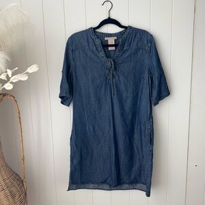 philosophy denim shirt dress PHILOSOPHY Women's 100% Tencel Blue Polka Dot Chambray Shirt Dress Size L  $88 *
